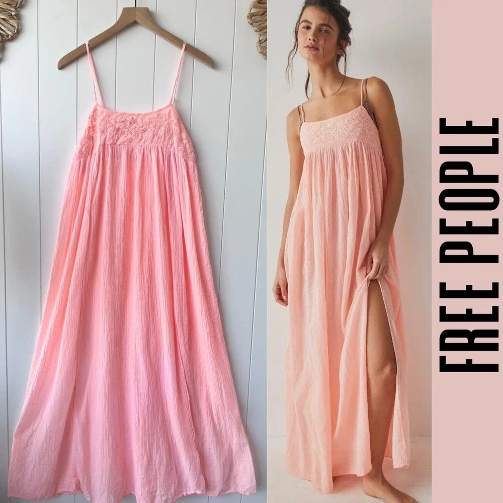 Free People maxi dress slip embroidered cotton - Picture 6 of 9